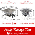 Brentwood BB-4X14SS 14 x 14 Inch Portable Folding Stainless Steel Charcoal BBQ Grill & Fire Pit with Carry Bag