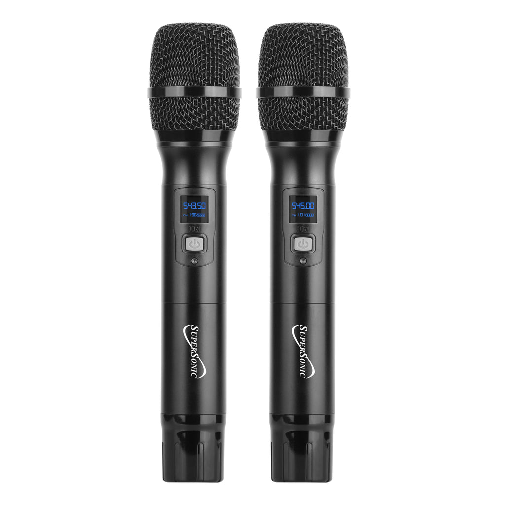SuperSonic SC-930UHF Dual Selectable Channel UHF Wireless Microphone System - 300ft Range, 2 Handheld Mics, XLR Outputs, Hard Case