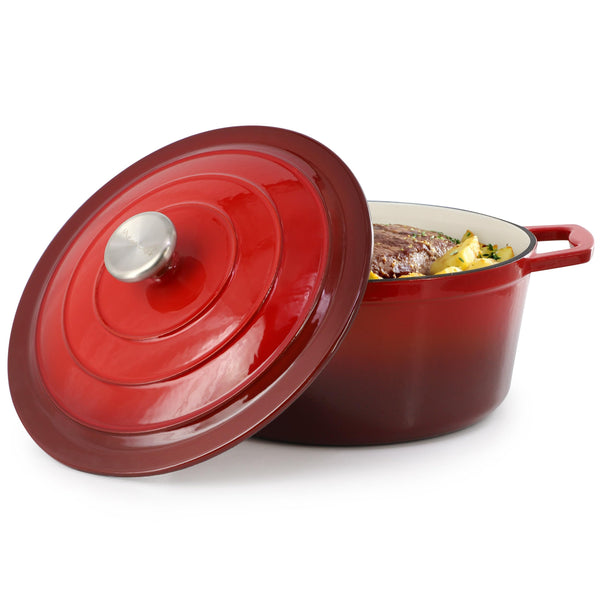 MegaChef 5-Quart Enameled Cast Iron Casserole with Lid, Red