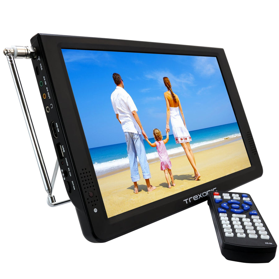 Trexonic Portable Rechargeable Widescreen 12 Inch LED TV with HDMI, SD, USB, VGA, AV In/Out and Built-in Digital Tuner