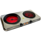 MegaChef Indoor & Outdoor Portable Dual Vitro-Ceramic Infrared Cooktop – 2-Burner Electric Stove with Touch Controls