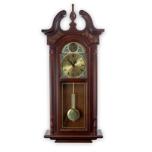 Bedford Clock Collection 38Grand Antique Collonial Chiming Wall Clock with Roman Numerals in a Cherry Oak Finish