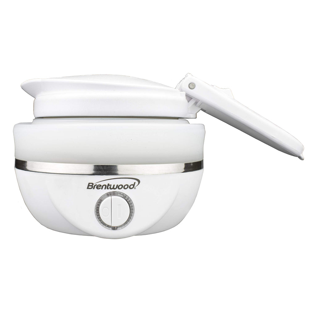 Brentwood Dual Voltage 3.3-Cup Collapsible Travel Kettle – White, 800W Silicone Folding Electric Kettle for Travel