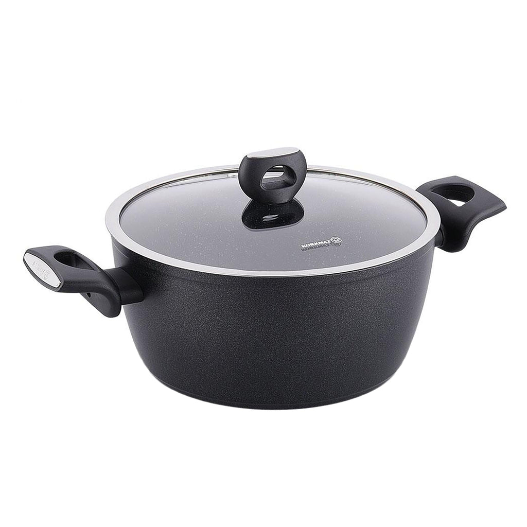 Korkmaz Nora Granite-Coated 8L Non-Stick Casserole with Lid (20cm) — KA2940 Forged Aluminum Stockpot, PFOA-Free, Induction-Compatible Stew Pot