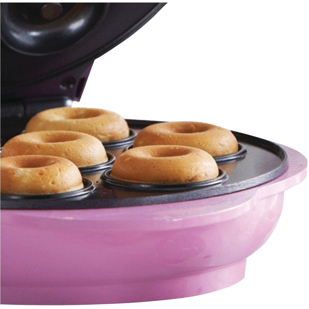 Brentwood TS-250 Mini Donut Maker Machine – Pink Non-Stick 7-Donut Electric Press with Cool-Touch Handle