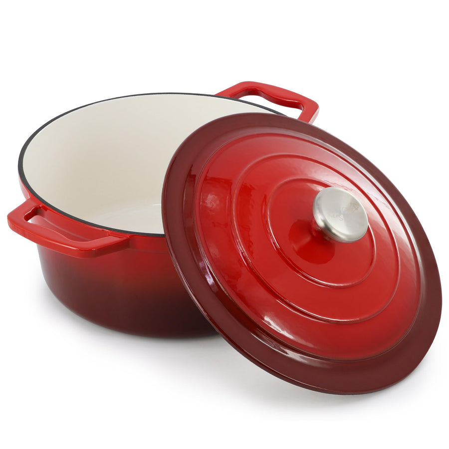 MegaChef 5-Quart Enameled Cast Iron Casserole with Lid, Red