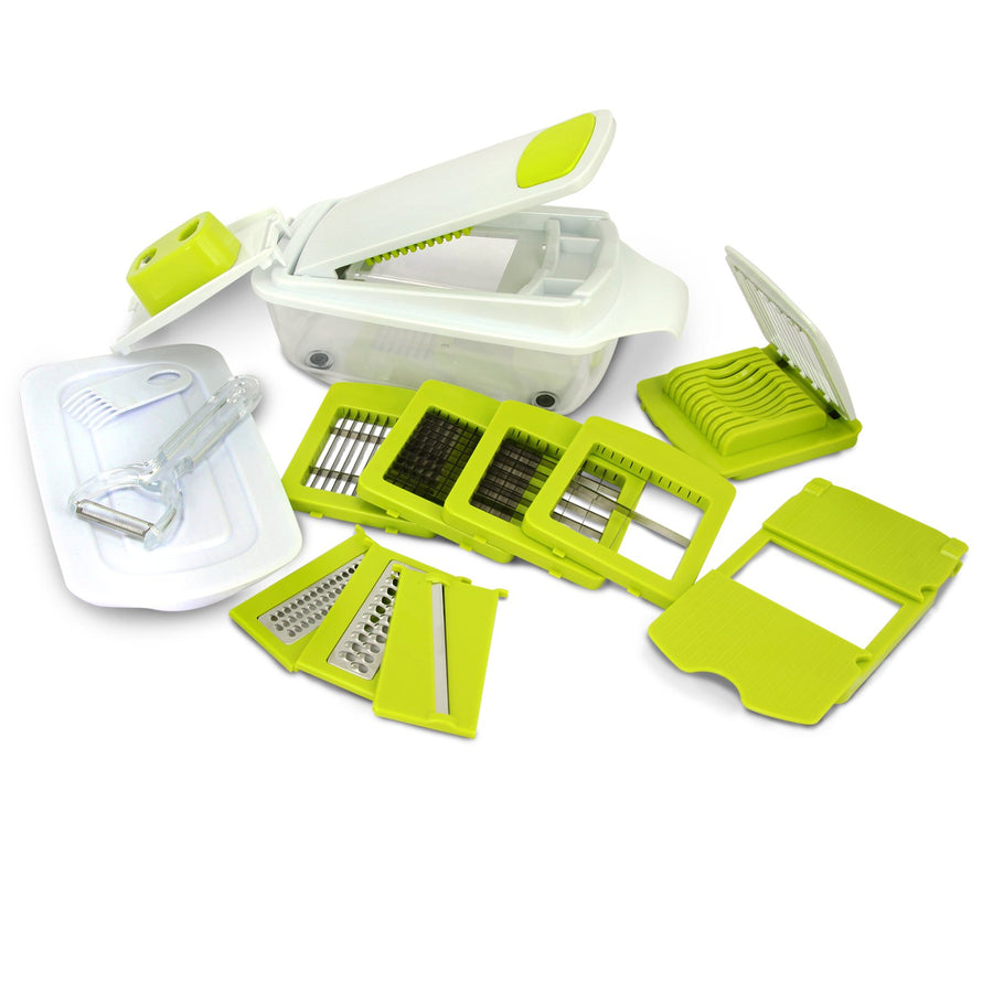 MegaChef 8-in-1 Multi-Use Slicer, Dicer and Chopper with 8 Interchangeable Blades, Vegetable and Fruit Peeler, Soft Slicer and Hand Guard