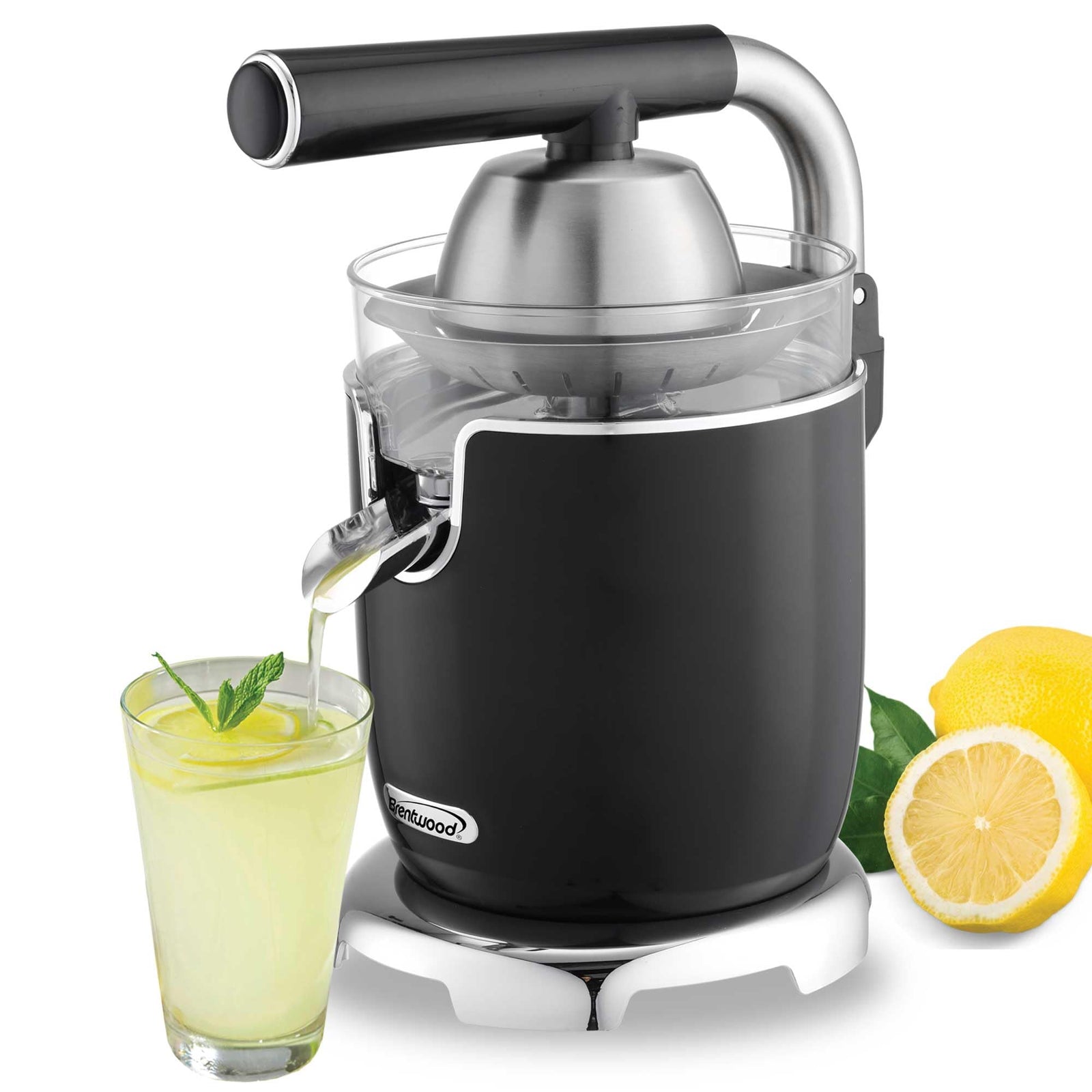 Brentwood J-28BK 200-watt black electric citrus juicer with ergonomic stainless steel lever