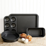 Gibson Home Nonstick Carbon Steel Bakeware Set, 5-Piece with Cookie Sheet, Muffin Pan, Loaf Pan and 2 Round Cake Pans, Gray, Love-to-Bake