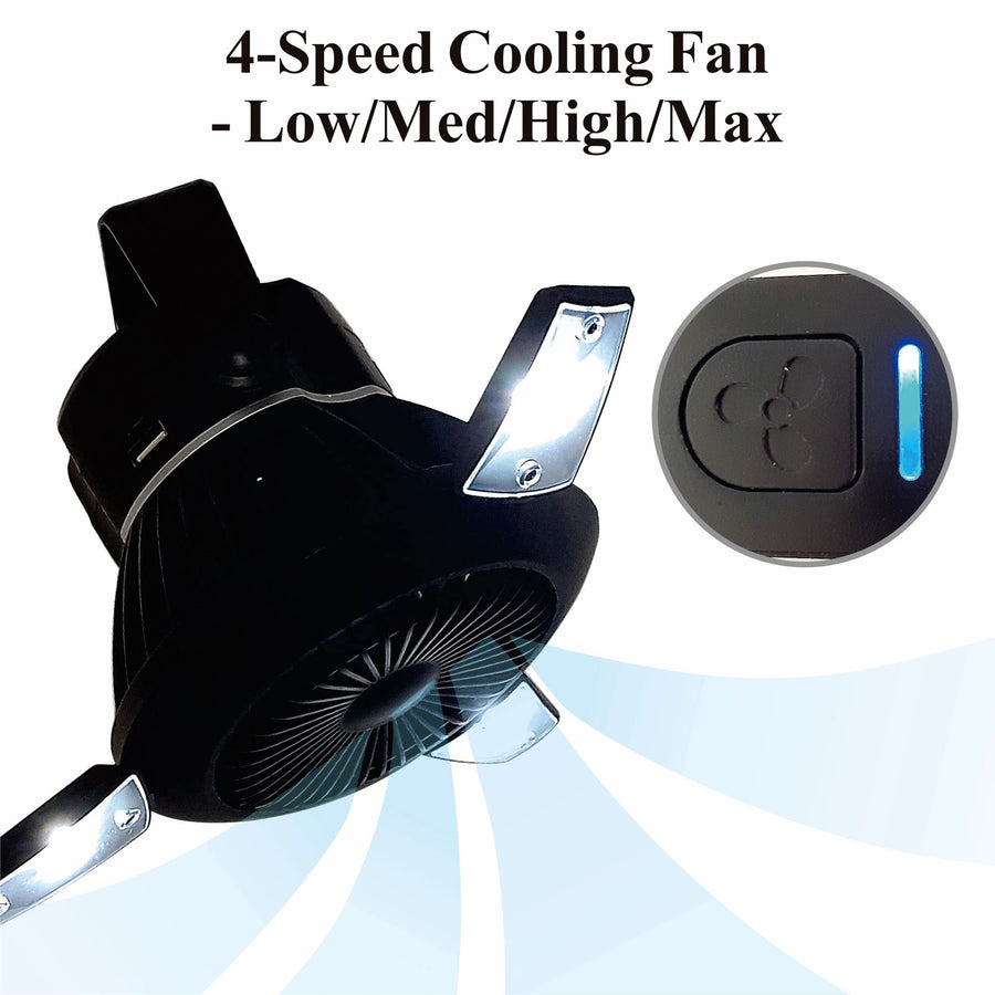 Optimus 4-in-1 Rechargeable Camping Fan with LED Light, Power Bank & Solar/USB Charging, Black