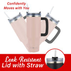 Brentwood GeoJug CMB-1200PK 40 oz Insulated Stainless Steel Tumbler with Handle, Lid and Straw - Pink
