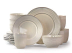 Elama Market Finds 16-Piece Round Stoneware Dinnerware Set – Embossed White Service for 4
