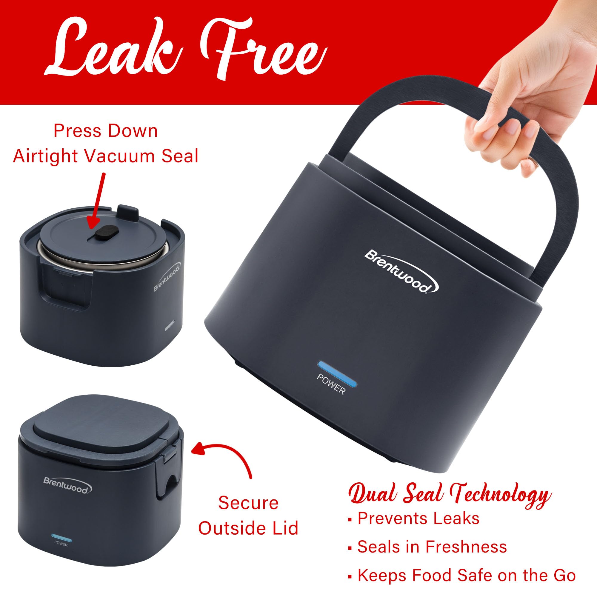 Brentwood ELB-600BL 0.6L Portable Leakproof Electric Heated Lunch Box with Stainless Container - Blue