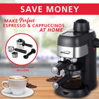Brentwood 4-Serving Espresso and Cappuccino Maker with Steam Frother, Black