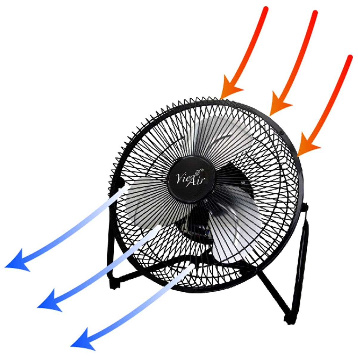 Vie Air VA-9N 9 Inch High Velocity Tilting 3-Speed Metal Floor Fan, Black