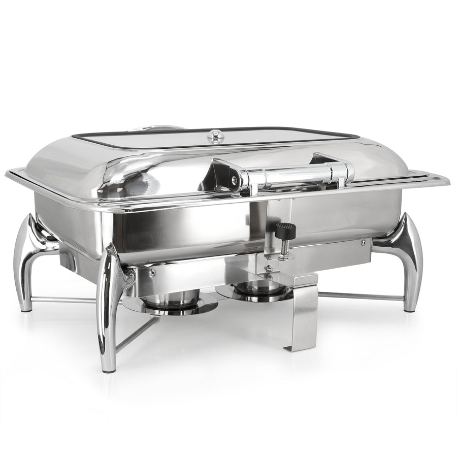 MegaChef MG-430801 9.5-Quart Rectangle Stainless Steel Chafing Dish with Hinged Lid and Window