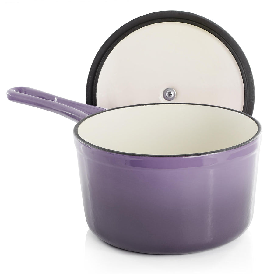 MegaChef 2 Quart Enameled Cast Iron Sauce Pan with Lid in Gradient Purple