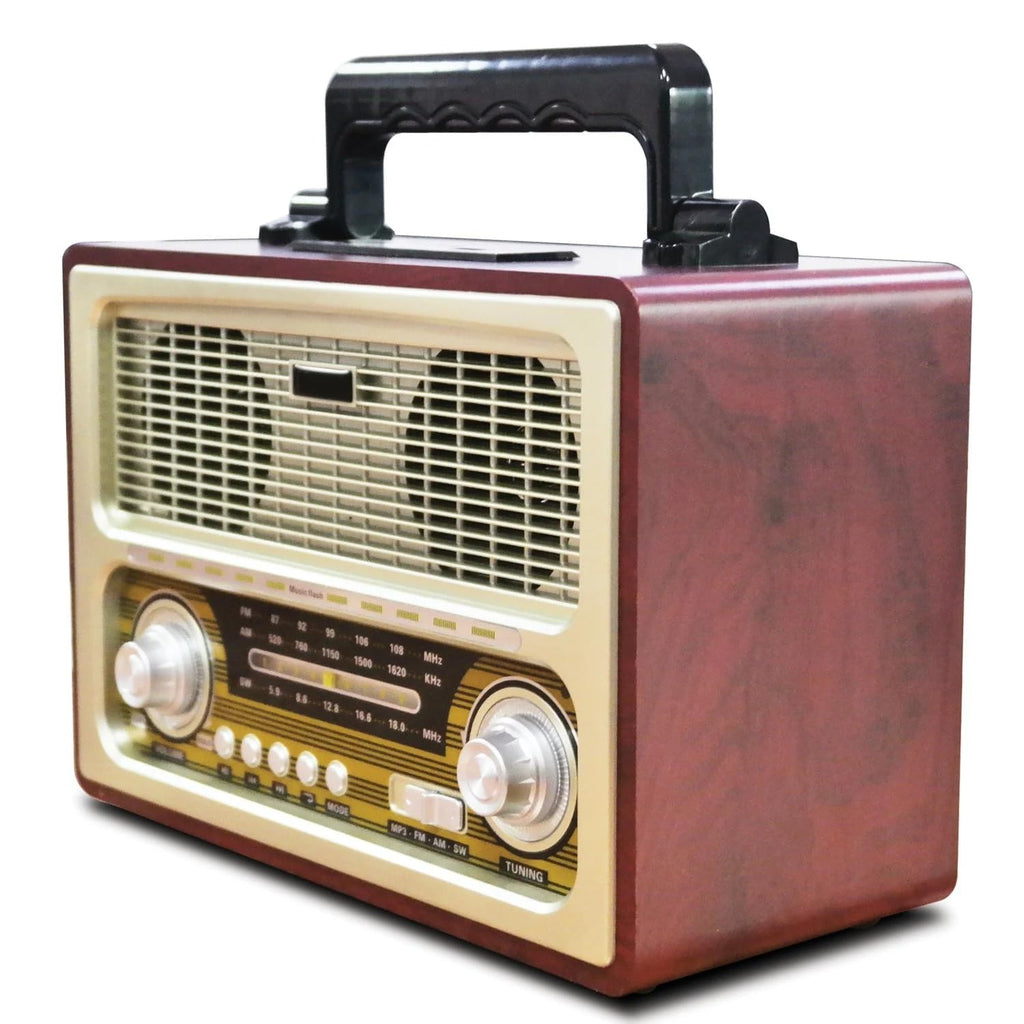 SuperSonic SC-1198BT Retro Multi-Function Bluetooth Speaker with AM/FM/SW Radio - Rechargeable, USB, SD, Micro SD
