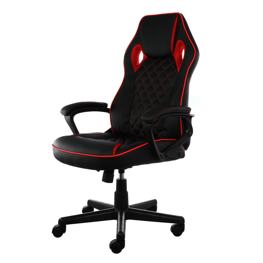 Elama Adjustable Swivel Office and Gaming Chair, Black and Red, Padded Faux Leather, 250 lb