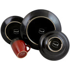 Elama Tanizia 16-Piece High Gloss Stoneware Dinnerware Set – Red & Black | Service for 4