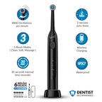 SuperSonic Sonic Zoom+ Wireless Rechargeable Toothbrush – Black with 6 Brush Heads & Travel Case