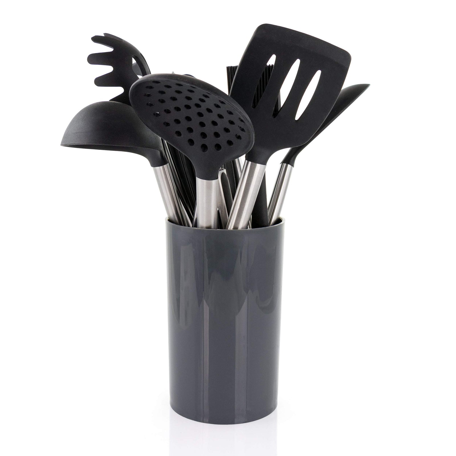 MegaChef 14-Piece Silicone and Stainless Steel Kitchen Utensil Set, Gray (13 Tools + Storage Canister)