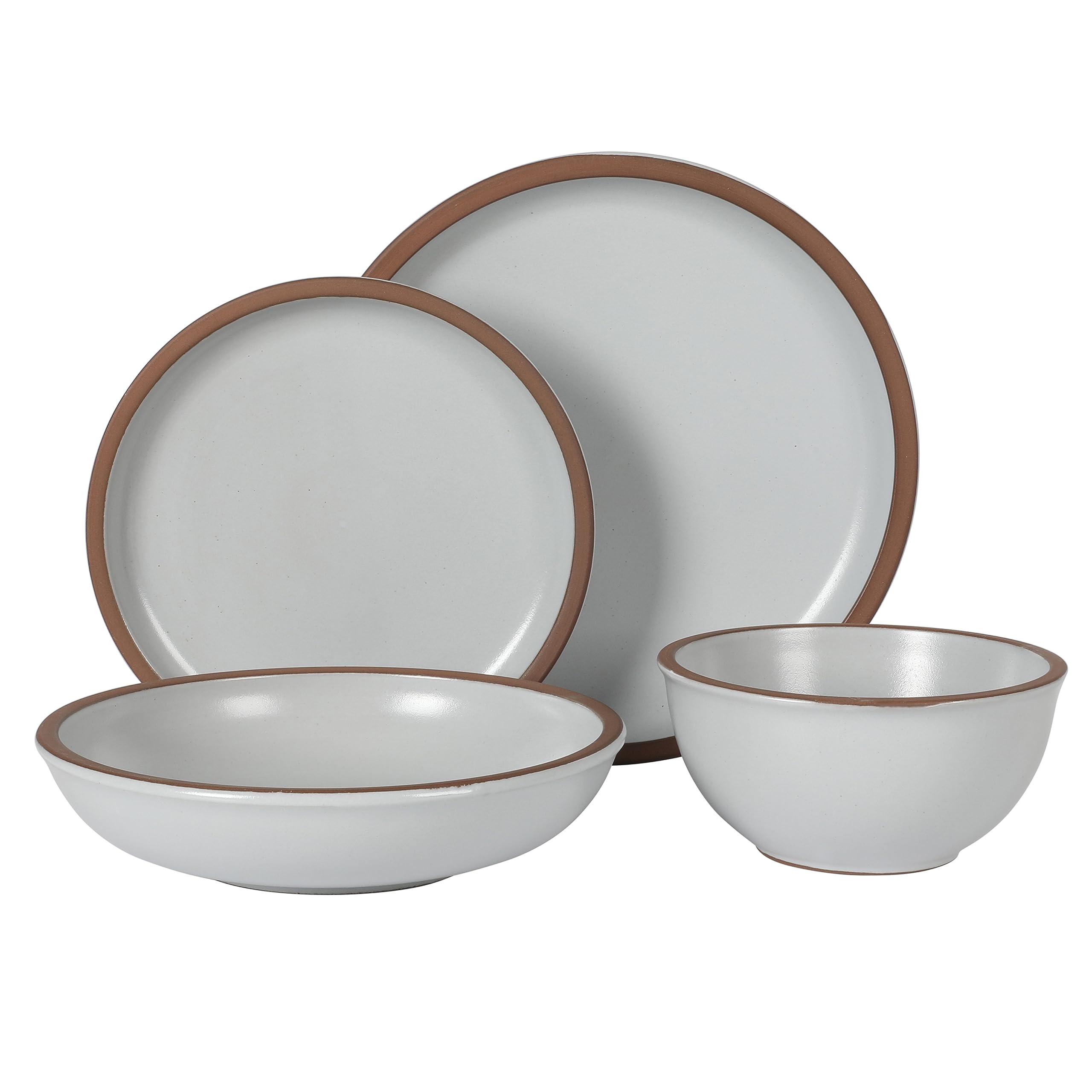 Gibson Elite Lagos 16-Piece Coupe Stoneware Dinnerware Set – Light Grey Matte Service for 4