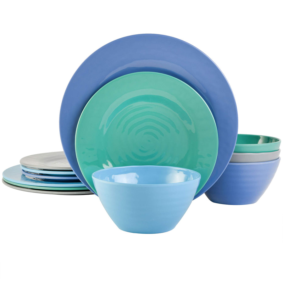 Gibson Home Brist 12-Piece Melamine Dinnerware Set, Blue (Service for 4)