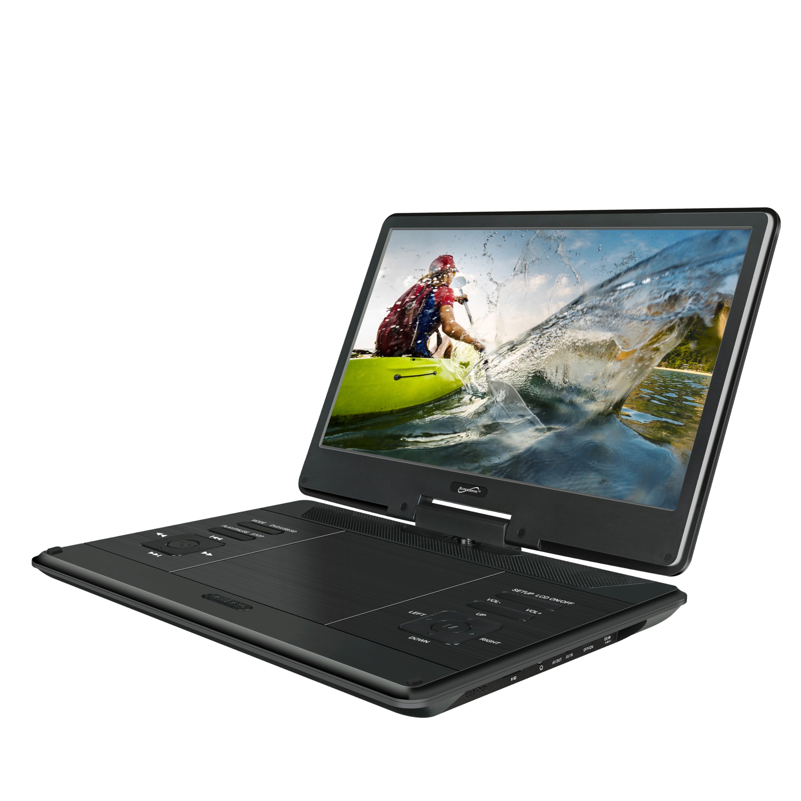 SuperSonic SC-2514 14 in Portable Swivel DVD Player with Built-In TV Tuner, USB, SD and Car Charger - Black