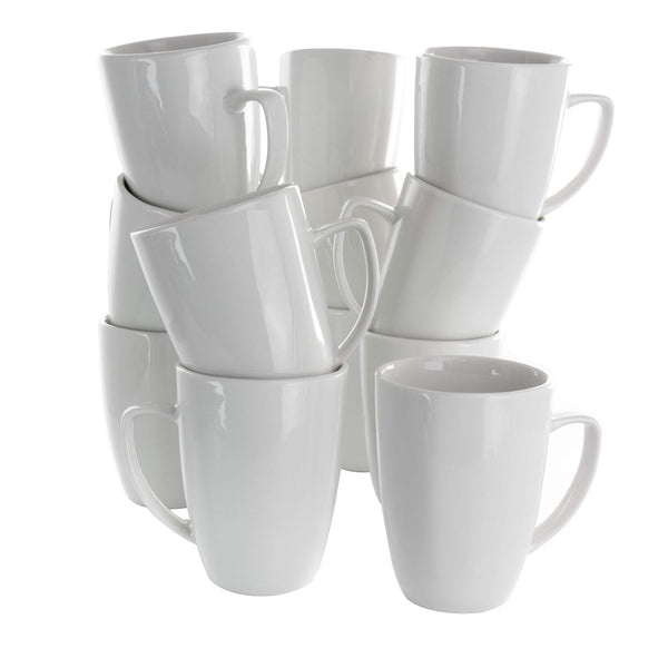 Elama Riley 12-Piece 12-Ounce Porcelain Mug Set, White