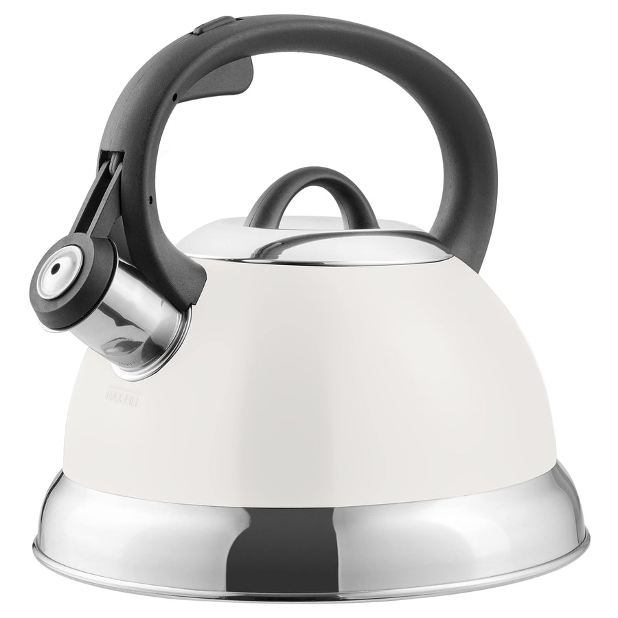 Mr. Coffee Flintshire 1.75-quart stainless steel whistling tea kettle in linen cream finish with nylon handle