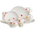 Elama Wildflower Meadow 16-Piece Porcelain Dinnerware Set – Service for 4, Floral Plates, Bowls & Mugs, Microwave & Dishwasher Safe