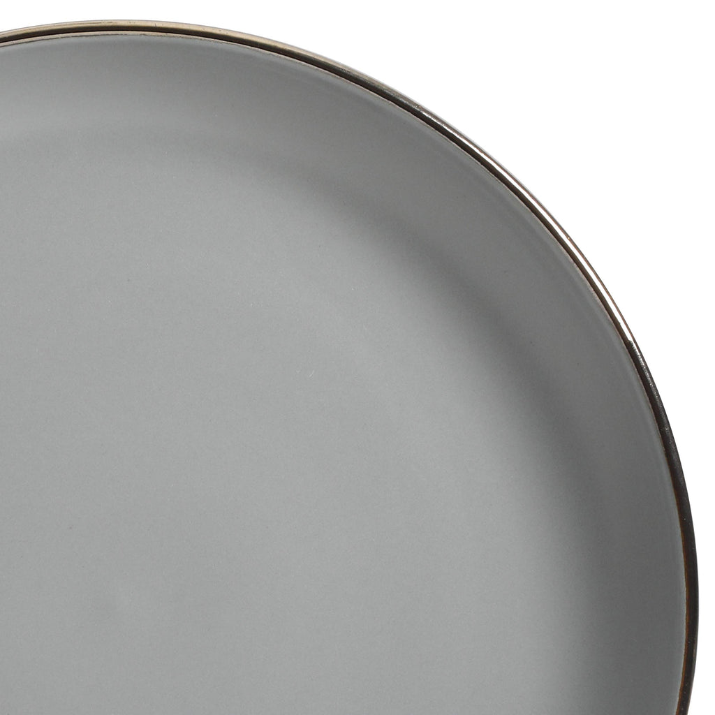 Gibson Home Rockaway 16-Piece Round Stoneware Dinnerware Set — Service for 4 in Grey with Gold Rim, Microwave & Dishwasher Safe Plates and Bowls