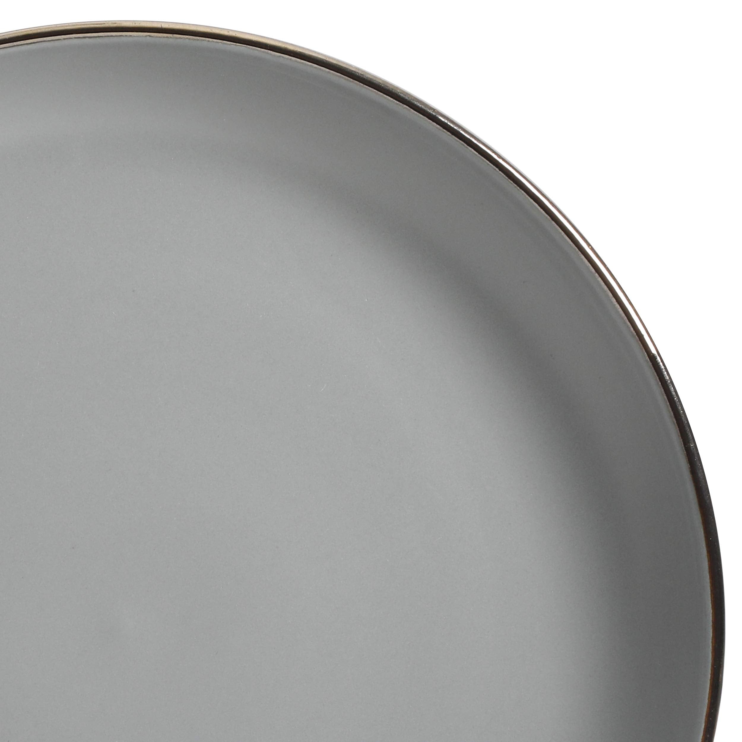 Gibson Home Rockaway 16-Piece Round Stoneware Dinnerware Set — Service for 4 in Grey with Gold Rim, Microwave & Dishwasher Safe Plates and Bowls