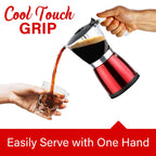 Brentwood TS-119R Cordless Electric Moka Pot Espresso Maker - Red, 550W, Brews 3 to 6 Servings