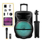Trexonic TRX-15D 15" Bluetooth Party Speaker with Tripod Stand – Reactive LED Lights, Wireless Mic, FM Radio