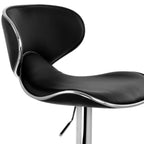 Elama Modern Slim Faux Leather Adjustable Bar Stool Set of 2 – Black with Chrome Swivel Base, Slanted Arm Rests, Contoured Back & 360° Counter / Bar Height Lift