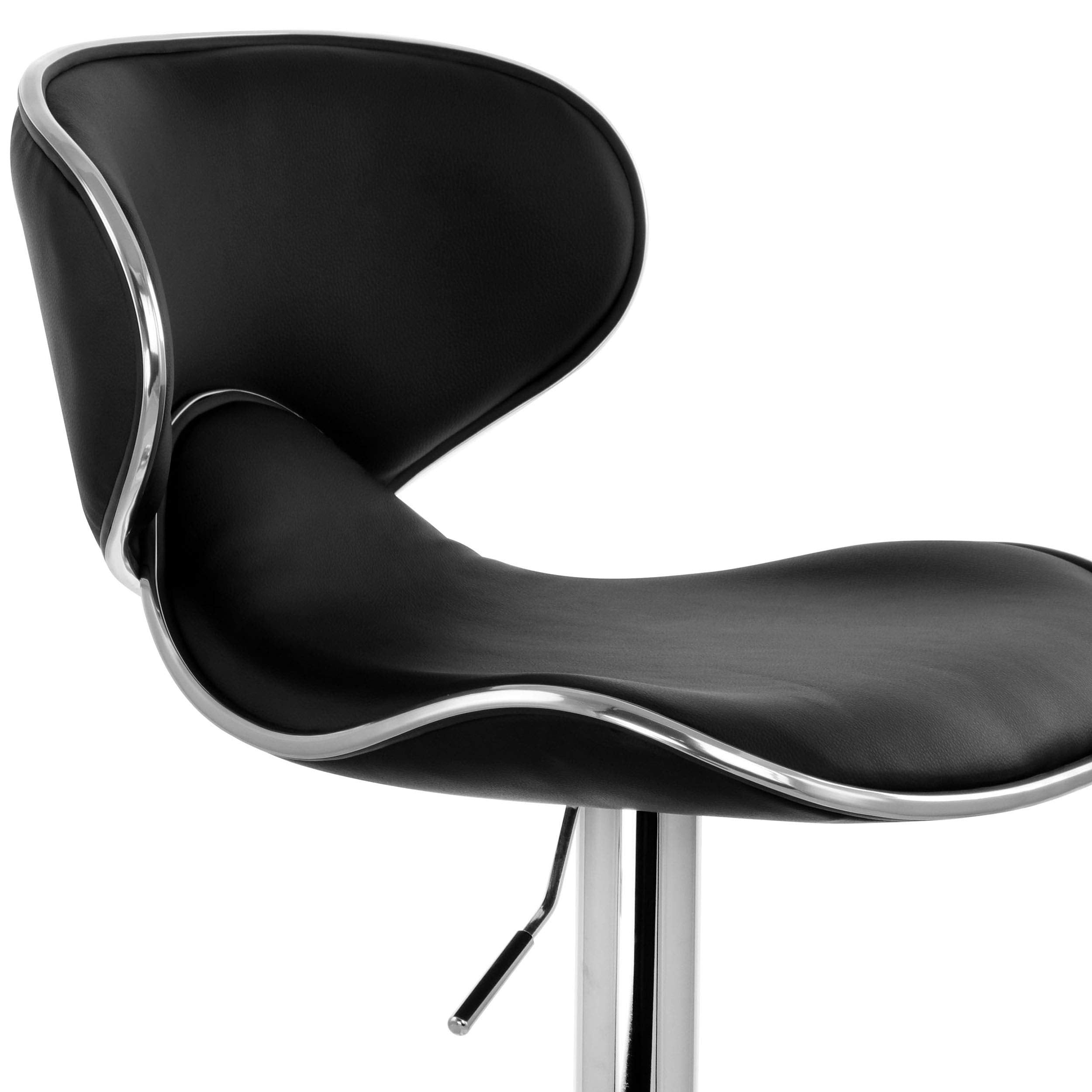 Elama Modern Slim Faux Leather Adjustable Bar Stool Set of 2 – Black with Chrome Swivel Base, Slanted Arm Rests, Contoured Back & 360° Counter / Bar Height Lift