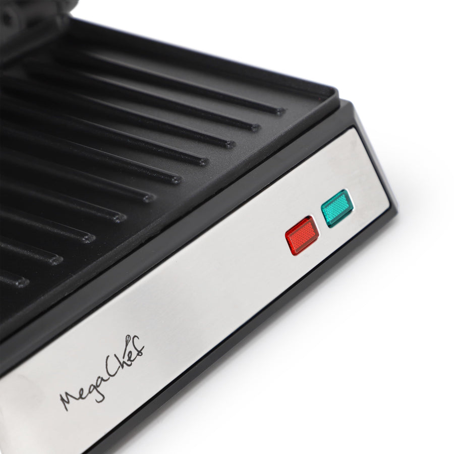 MegaChef MC-D048 Electric Dual Plate Nonstick Panini Grill and Sandwich Press with Drip Tray, Opens Flat to Grill, Silver