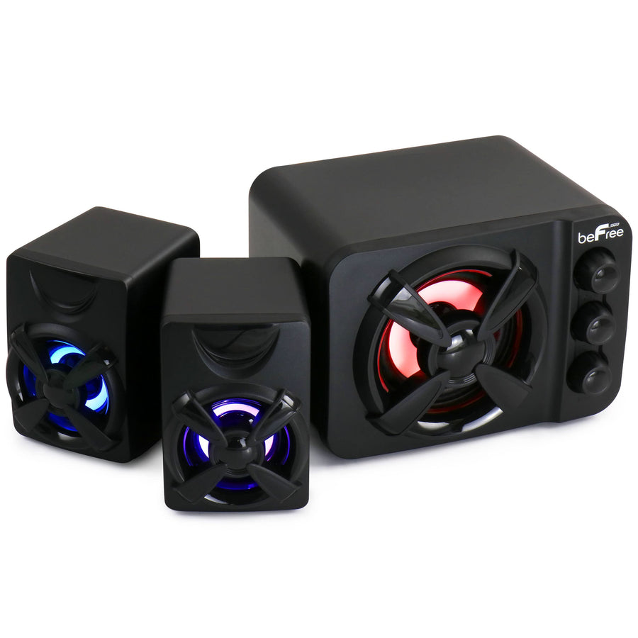 beFree Sound Color LED 2.1 Gaming Speaker System with Subwoofer and 3.5mm AUX Input, Black