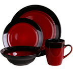 Elama Tanizia 16-Piece High Gloss Stoneware Dinnerware Set – Red & Black | Service for 4