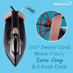 Brentwood MPI-69BKRG 1200W Ceramic Non-Stick Steam Iron with Vertical Steam & Self-Clean - Rose Gold