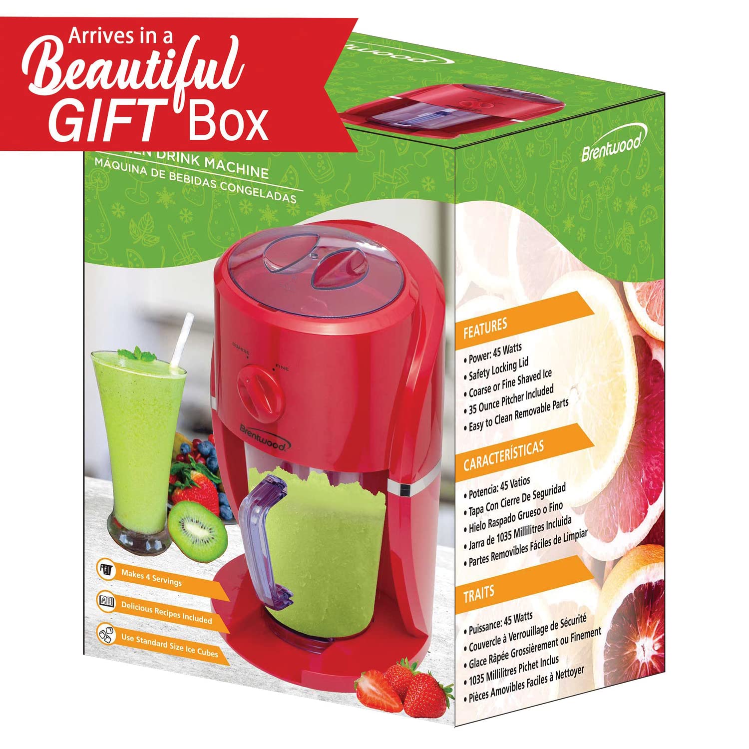 Brentwood TS-1425R Margarita & Frozen Drink Machine - Red, 35oz Pitcher, Shaves Your Ice for 4 Servings