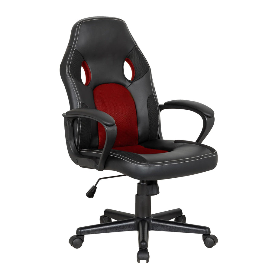 Elama High Back Adjustable Faux Leather Office & Gaming Chair with Mesh Accents, Black & Red