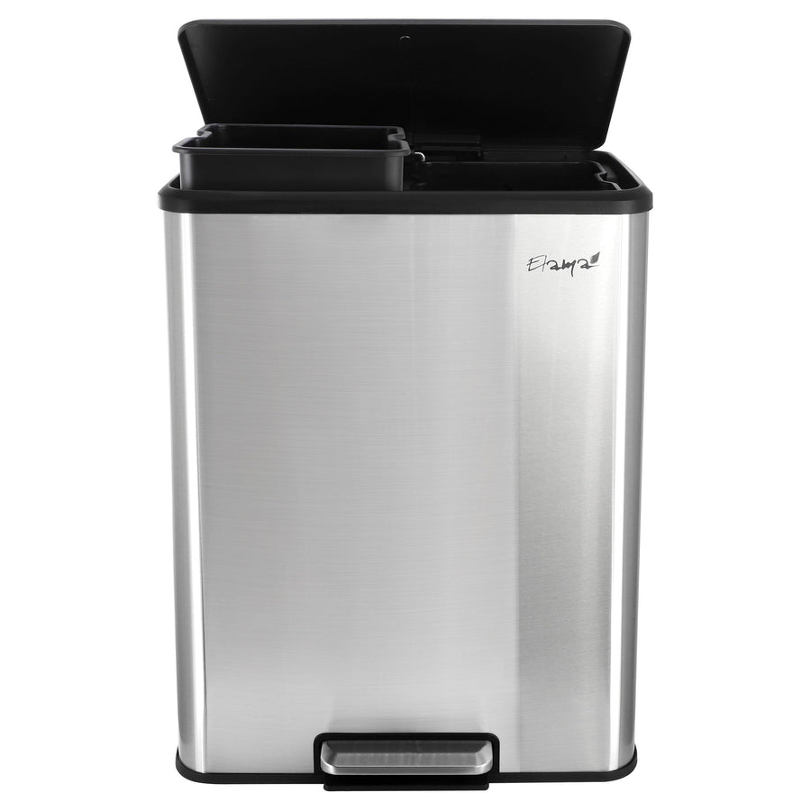 Elama EL-H31R-60L 2-Section Stainless Steel Step Trash & Recycling Bin, 16 Gal (2 x 8 Gal)