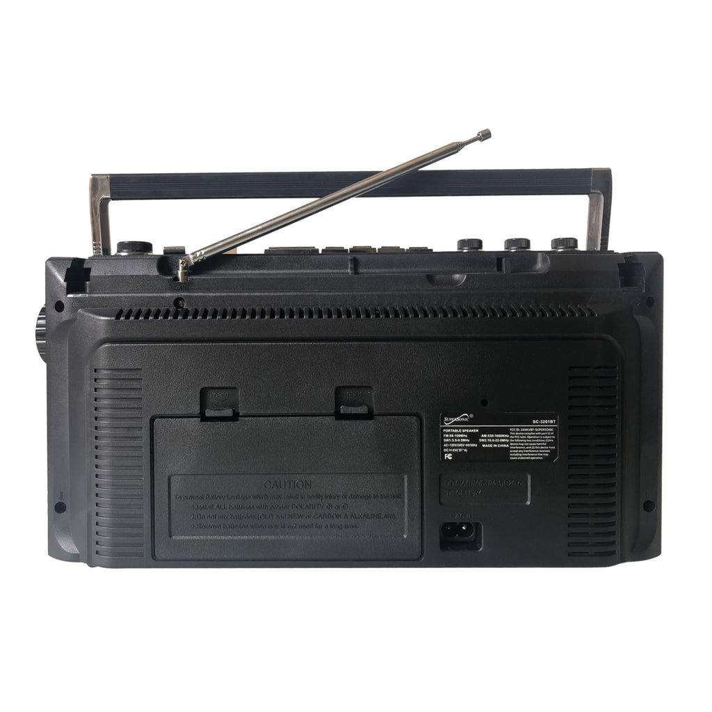 Supersonic Retro 4-Band Radio and Cassette Player with Bluetooth, Black