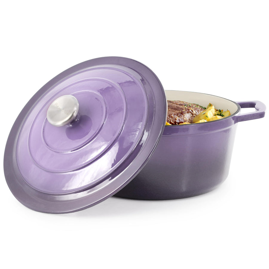 MegaChef 5 Quart Round Enameled Cast Iron Casserole with Lid in Gradient Purple