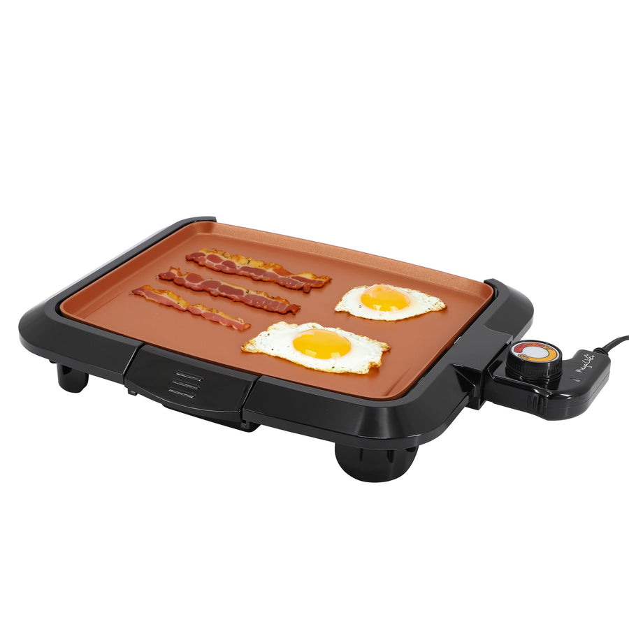MegaChef Electric Grill with Copper Non-Stick Coating, Adjustable Temperature Control and Removable Drip Tray, 10.63 Inch Grill