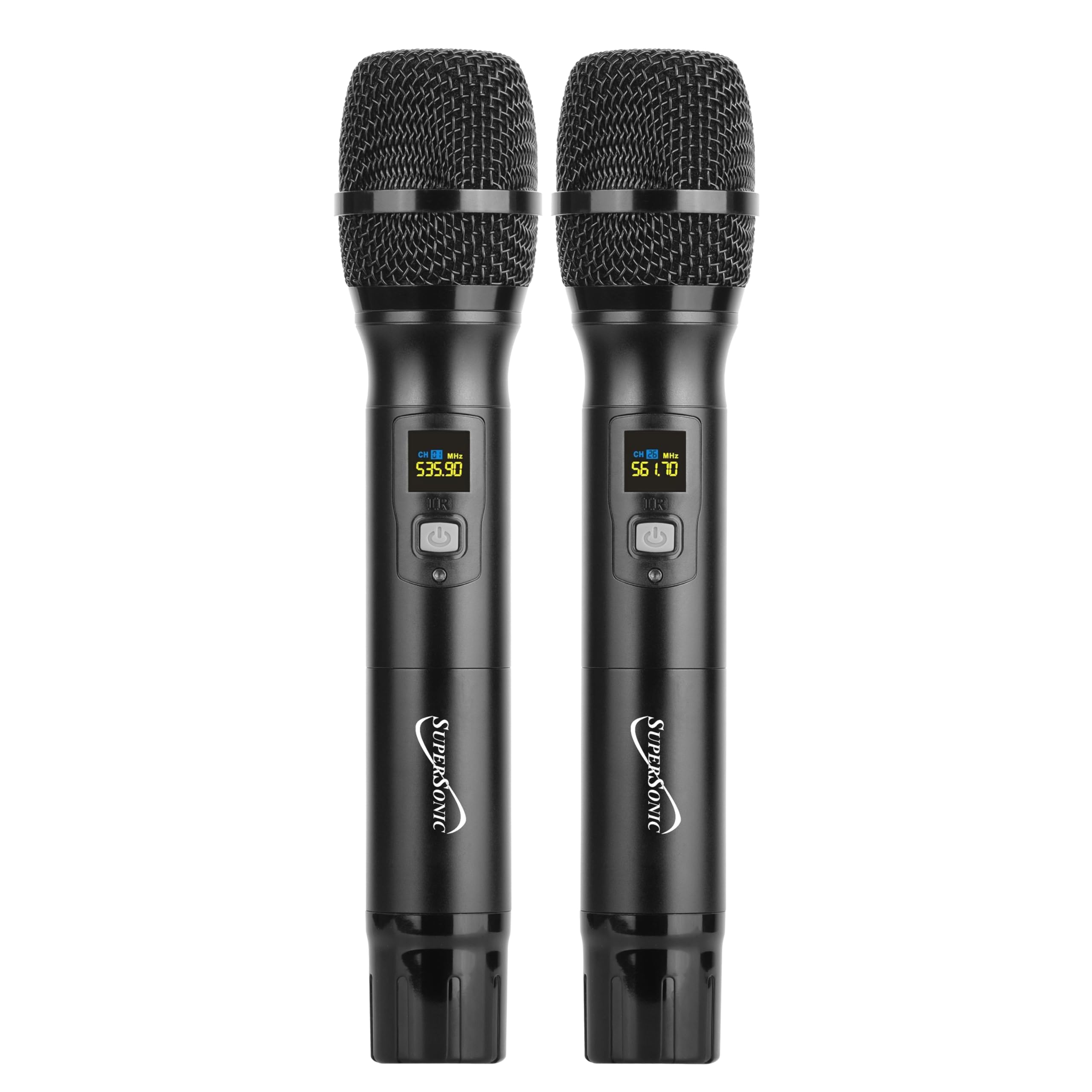 SuperSonic SC-920UHF Dual Fixed Channel UHF Wireless Microphone System - 200ft Range, 2 Handheld Dynamic Mics, XLR & 1/4-Inch Outputs