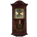 Bedford Clock Collection 22" Wood Chiming Wall Clock with Brass Pendulum – Mahogany Cherry Oak Finish, Quartz Movement & 4 Westminster Chimes